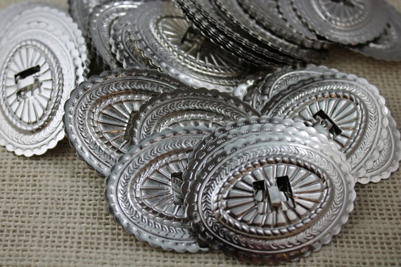 Vintage Large Silver Sunburst Oval Conchos (6 pieces)