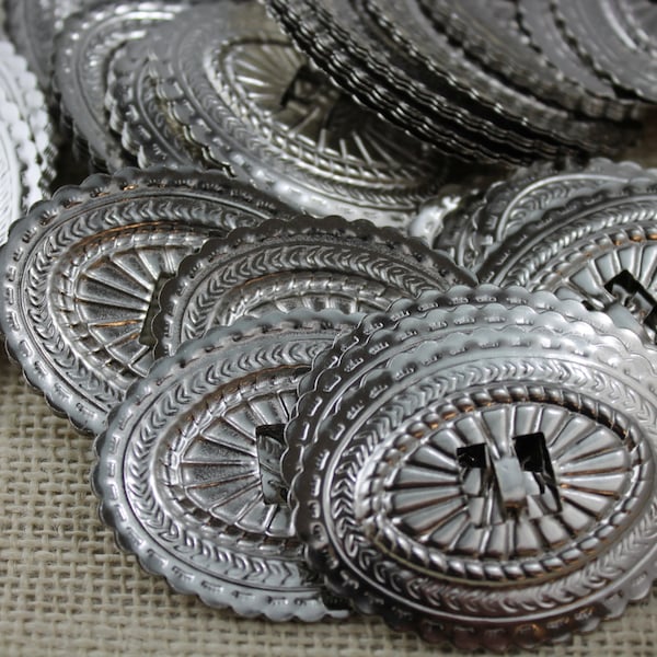 Vintage Large Silver Sunburst Oval Conchos (6 pieces)