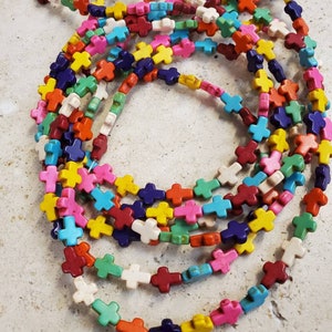 16&quot; strand 10mm multi color cross howlite stone beads (1 strand)