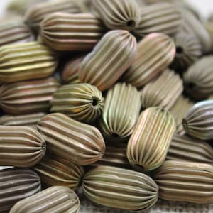 Raw Brass Corrugated 18mm Oblong Bead (12 Pieces)
