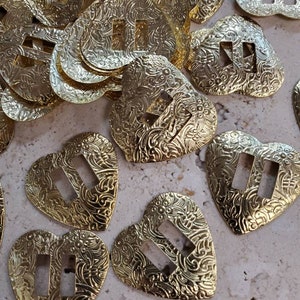Vintage Swirly Gold Tone Heart Conchos (6 pieces)