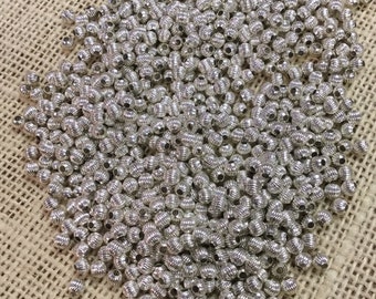 4mm Silver Tone Fluted Brass Beads  (100 pieces)