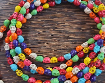 8 x 10mm Multi Color Howlite Skull Beads (1 strand)
