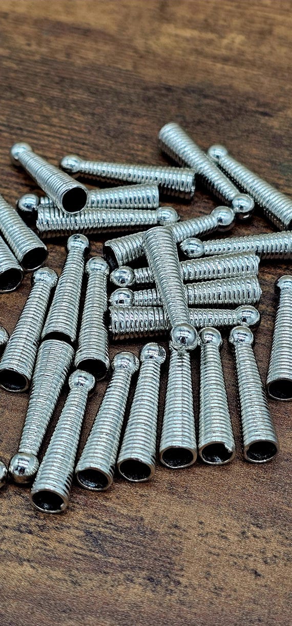 Vintage Heavy Weight Ribbed Silver Bolo Tips (10 Pieces)