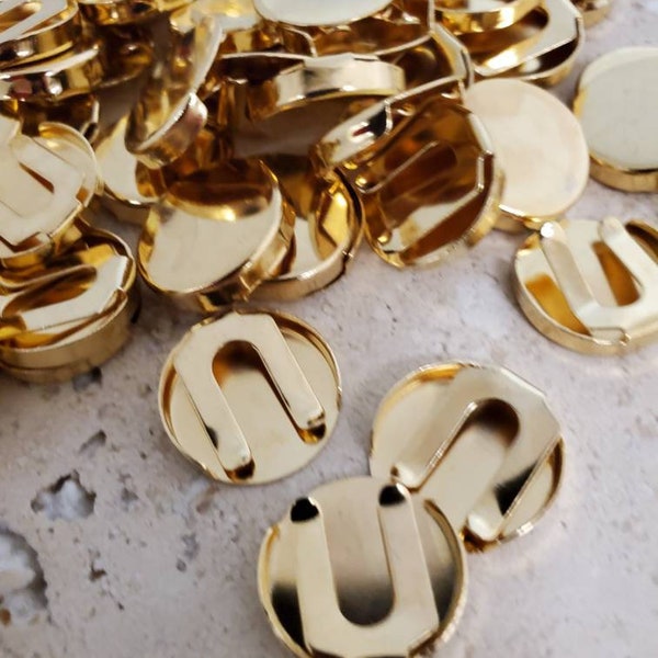 17mm Brass Slide Over Gold Tone  Button Cover Findings (12 pieces)