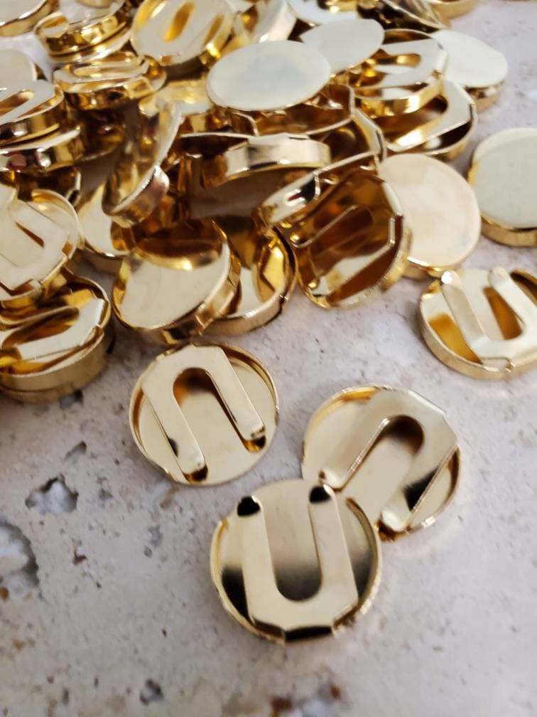 17mm Brass Slide Over Gold Tone  Button Cover Findings (12 pieces)