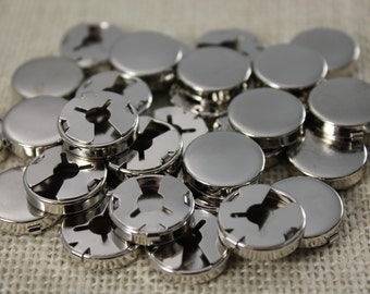 18mm Brass Button Cover Silver Tone Findings (12 pieces)