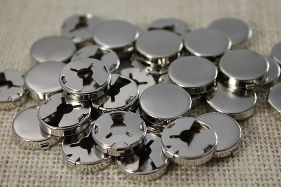 18mm Brass Button Cover Silver Tone Findings (12 pieces)