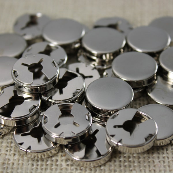 18mm Brass Button Cover Silver Tone Findings (12 pieces)