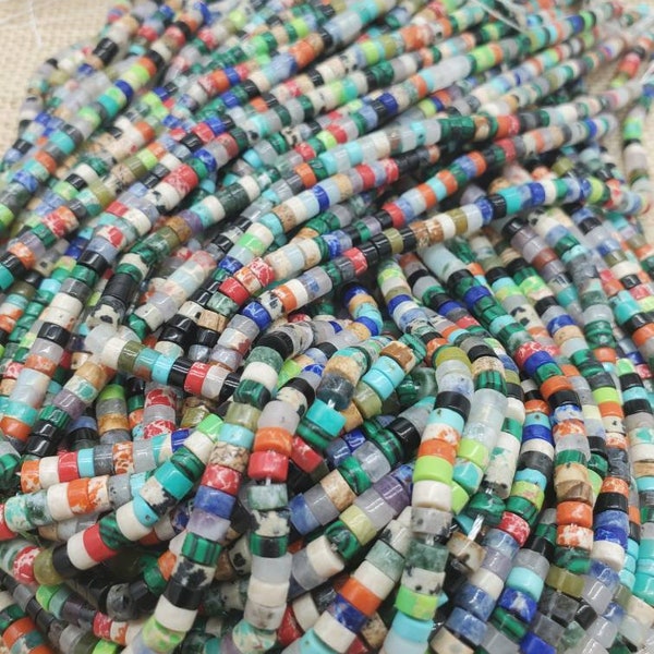 15" strand 4mm multi Semi precious stone Jasper multi color disc beads (1 strand)