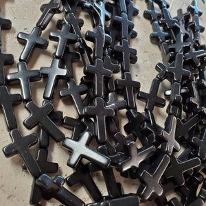 30mm Black Color Cross Howlite stone beads (1 strand)