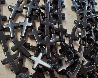 30mm Black Color Cross Howlite stone beads (1 strand)