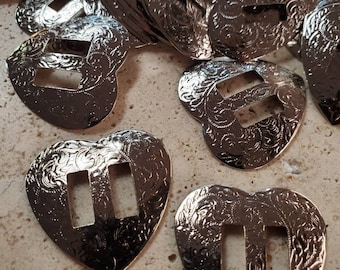 Silver Heart Conchos with Vertical Slots (6 pieces)