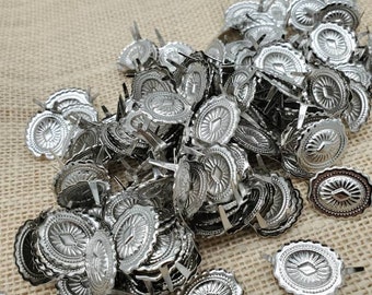 Small Silver Two Pronged Sunburst Oval Conchos (10 pieces)