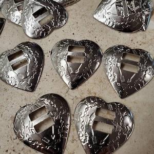 Silver Heart Conchos with Horizontal Slots (6 pieces)