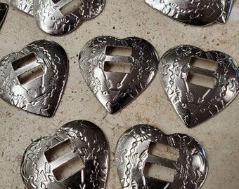 Silver Heart Conchos with Horizontal Slots (6 pieces)