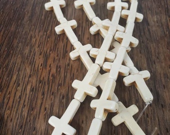 30mm cream color cross howlite stone beads (1 strand)