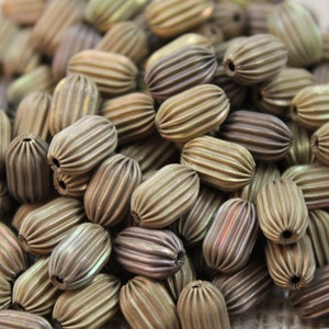Raw Brass Corrugated 10mm Oblong Bead (24 Pieces)