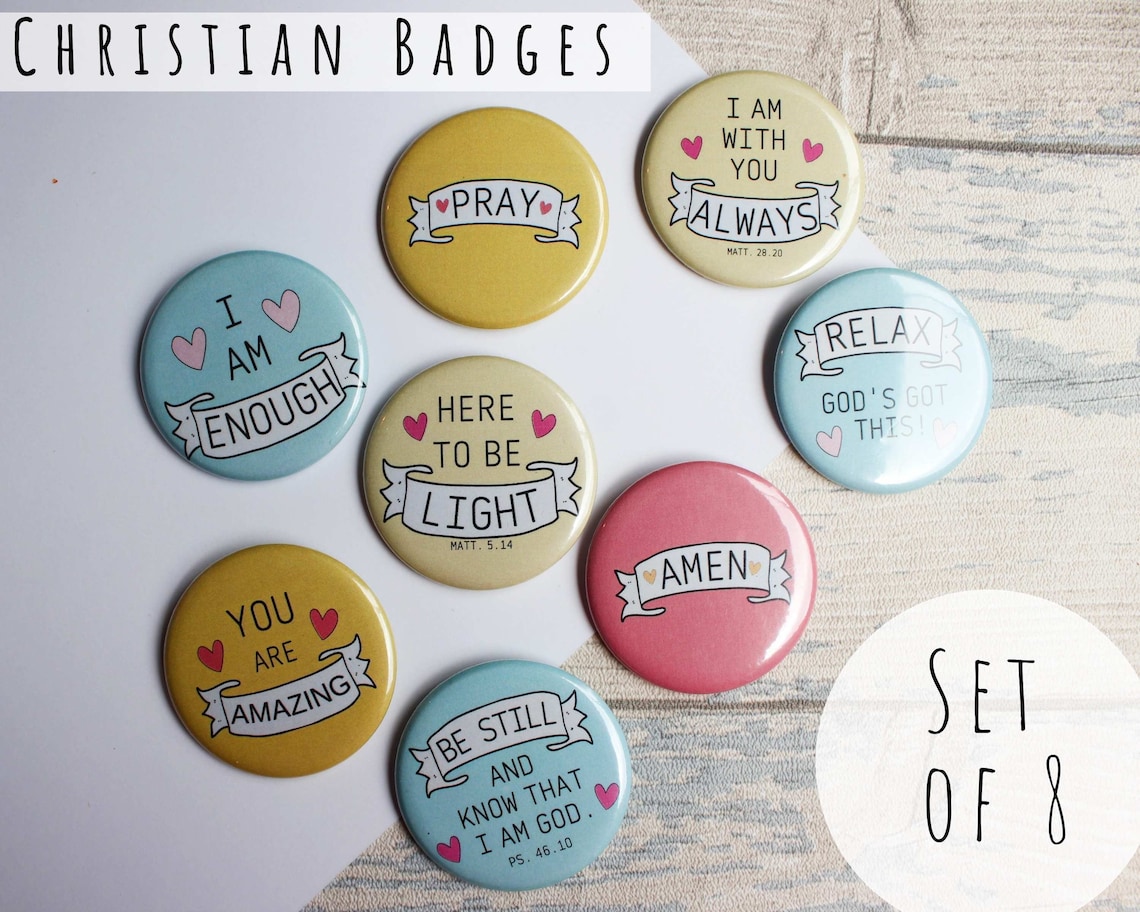 Pin Badges Cute Accessories Set Of 8 Christian Pins Bible Etsy