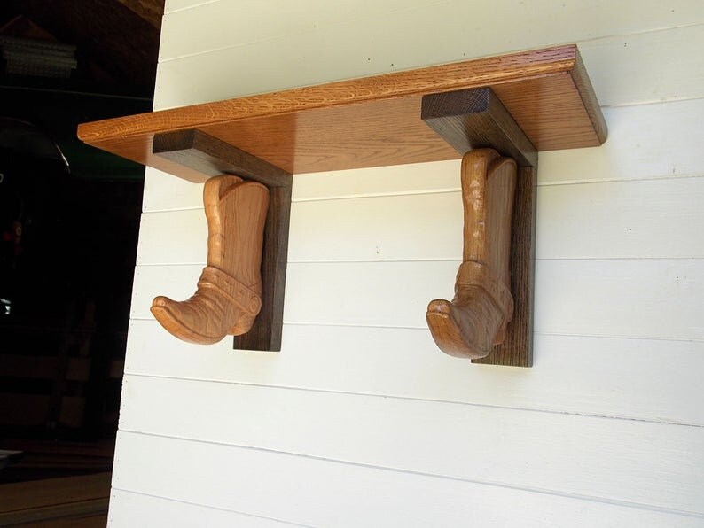 Floating Shelf With Cowboy Boots Wooden Brackets Wooden Etsy