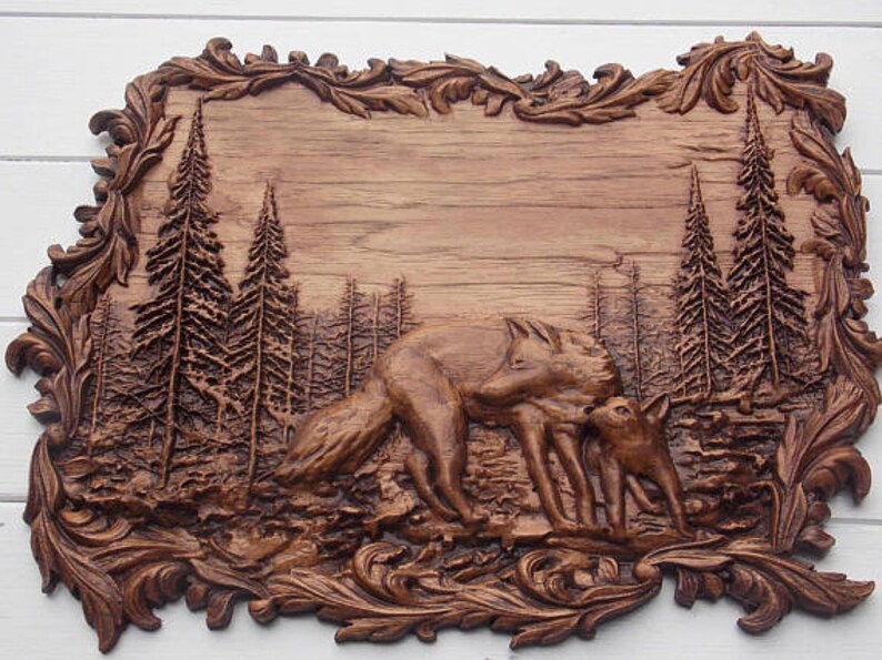 Wolf Wood Carving Wood Wall Art Decor Wall Hanging Wolf Etsy