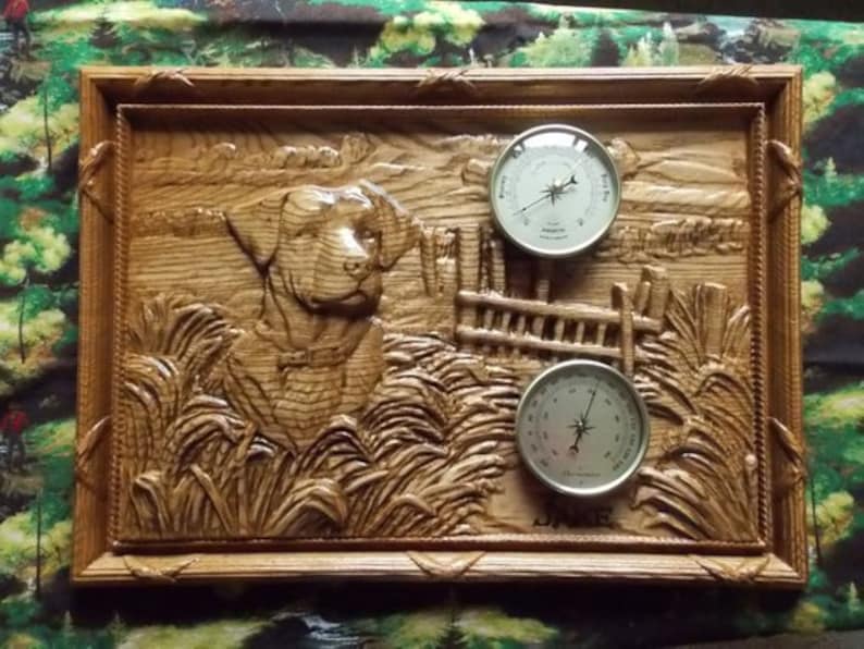 Carved Wood Weather Station Wall Barometer Wood Carving Etsy