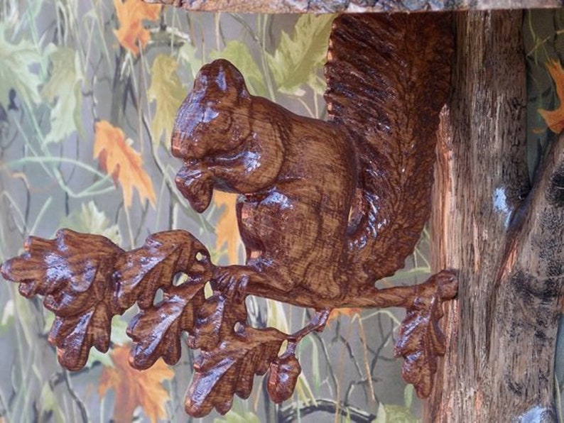 Wall Sconce With Live Edge Shelf Wood Carving Squirrel Decor Etsy