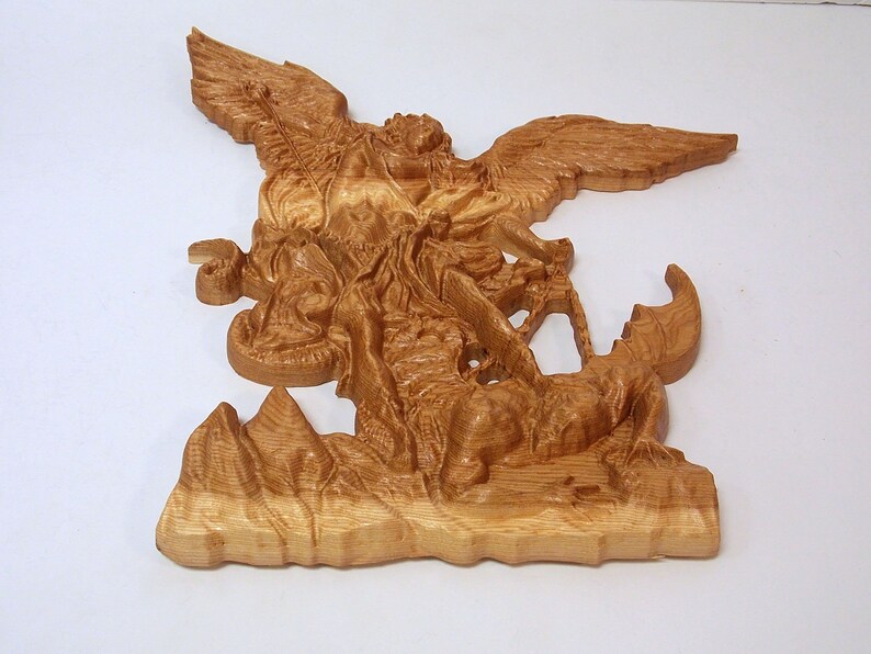 Archangel Michael Wood Carving Wall Hanging Size 12 X Etsy