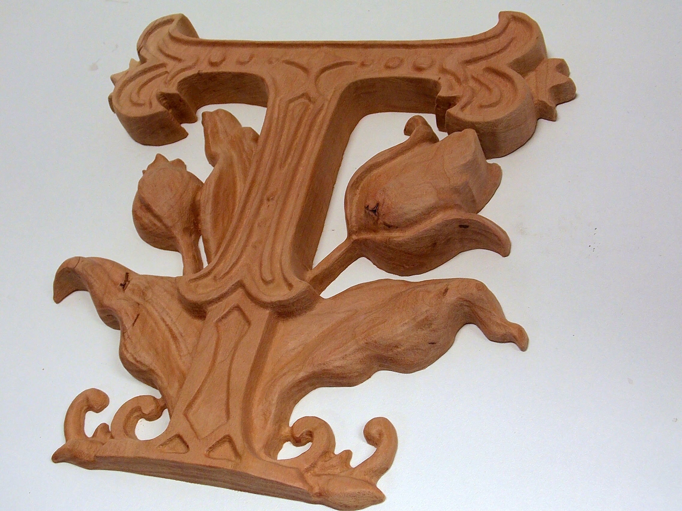 Wooden Letter T Wall Decor Tulip Flower Wood Carving Etsy