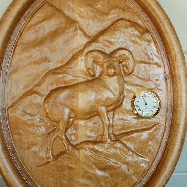 Wood Carving for Sale ~ Wall Clock Ram ~ Cabin Decor Ram ~ 3D Wood Carving
