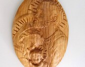 The Holy Family, Mary and Baby Jesus, Wood Carving, Wood Wall Art, Size: 8" (W) x 12" (H) x 1.25" (D)  Solid Ash Wood, Golden Oak Stain