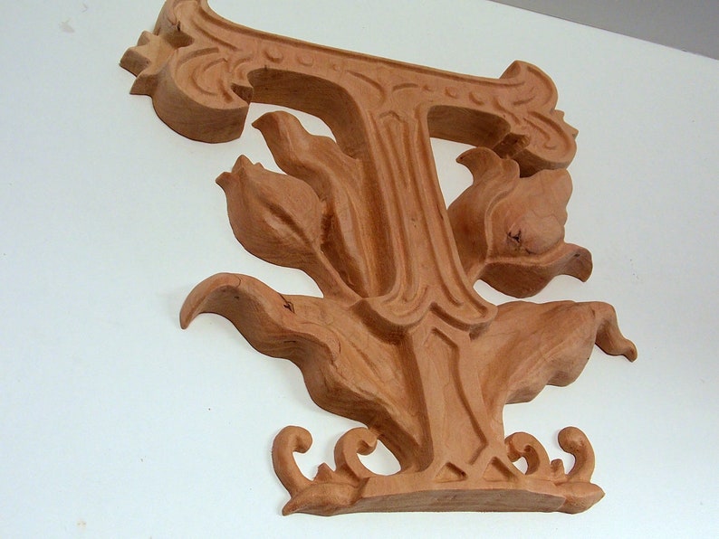 Wooden Letter T Wall Decor Tulip Flower Wood Carving Etsy