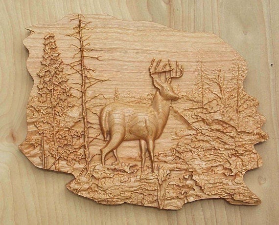 Home Decor Deer Scene Personalized Custom Carved Cedar Wood Sign Rustic
