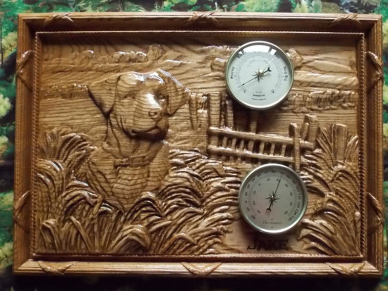 Carved Wood Weather Station Wall Barometer Carving