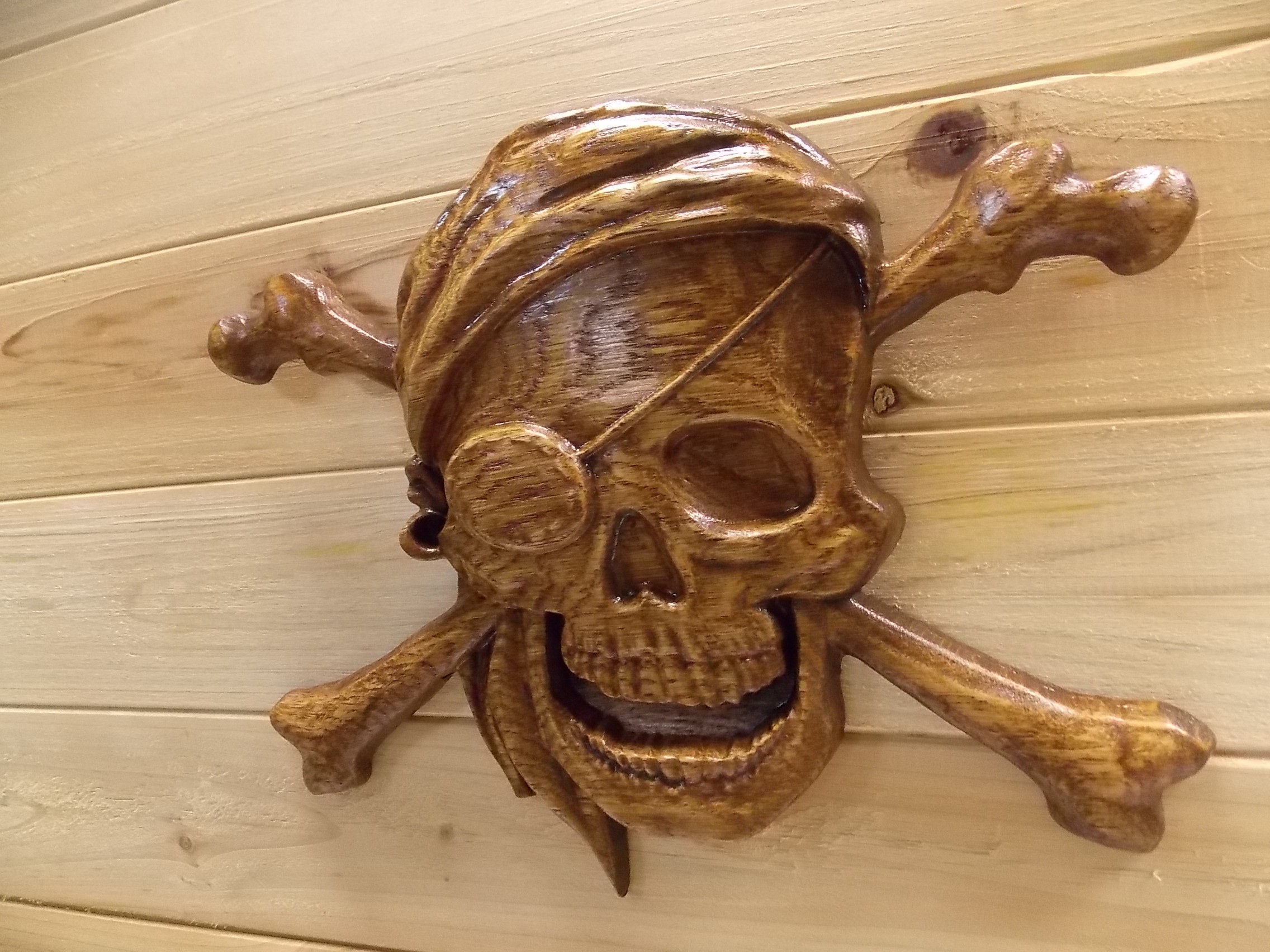 Wooden Pirate Carved Skull Nautical Decor Wood Carrving 3D Etsy
