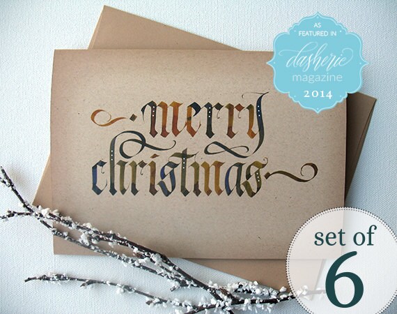 Kalligraphie-Weihnachtskarten Frohe Weihnachten Karten | Etsy