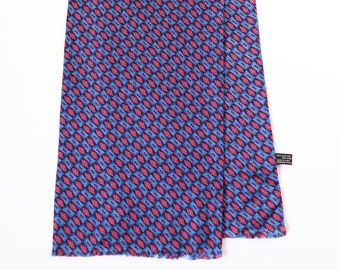 Mens Vintage Silk Scarf - Blue / Red Geometric Print - LONG