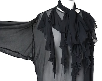 Durchsichtige schwarze Chiffon Schiere Bluse - Carole Little - Oversized 12 - XL