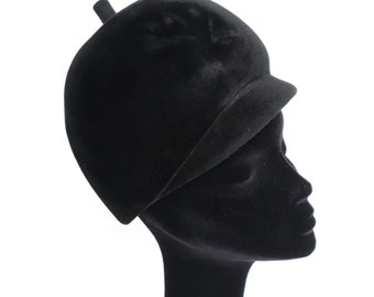 Chapéu de capacete vintage dos anos 1960 / Boné de cúpula - Ranella - Lã de feltro preta - Raro - P/M