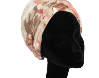 Vintage 1960s Ladies Turban Hat - Beige / Brown - Knitted Wool - M / L