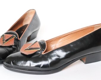 Sellery Vintage Fringe Loafers - 1980s - Black / Tan Brown Leather - 37.5 / UK 4.5