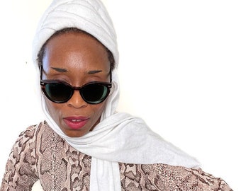 Vintage 1960s Turban Hat - White Jersey - Medium