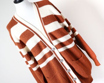Vintage Oversized Cardigan - Brown / Cream Striped - Varsity - M / UK 12