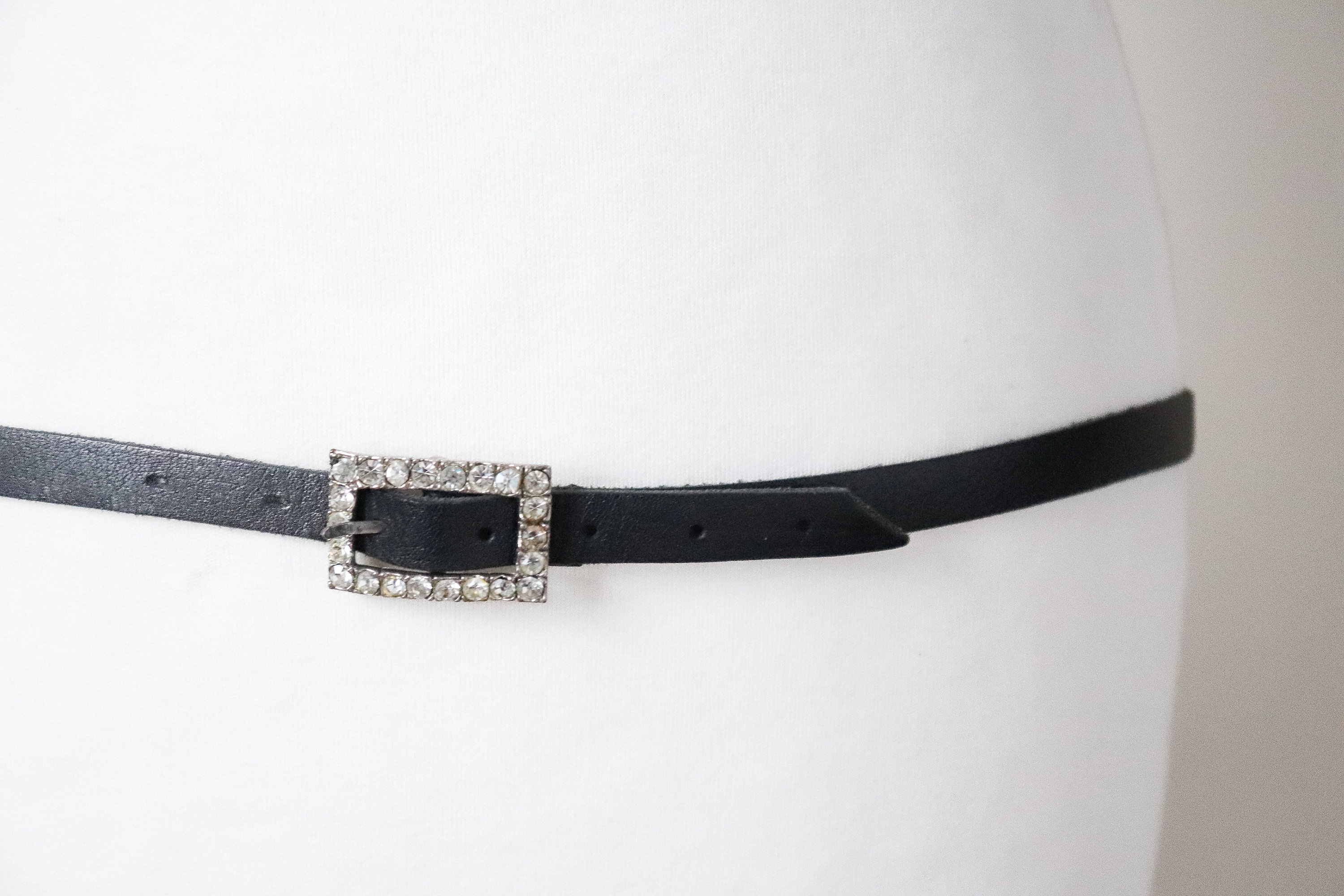 Ceinture Femme En Cuir Noir Skinny Avec Strass - Taille M, Style Cowgirl Et Ajustable