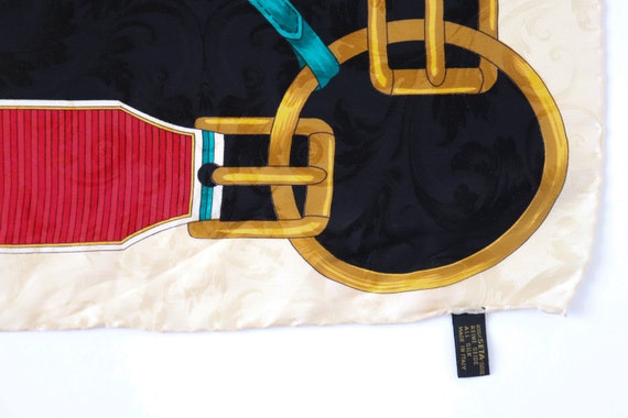 Vintage Silk Scarf - Baroque / Belts - Red / Blac… - image 3