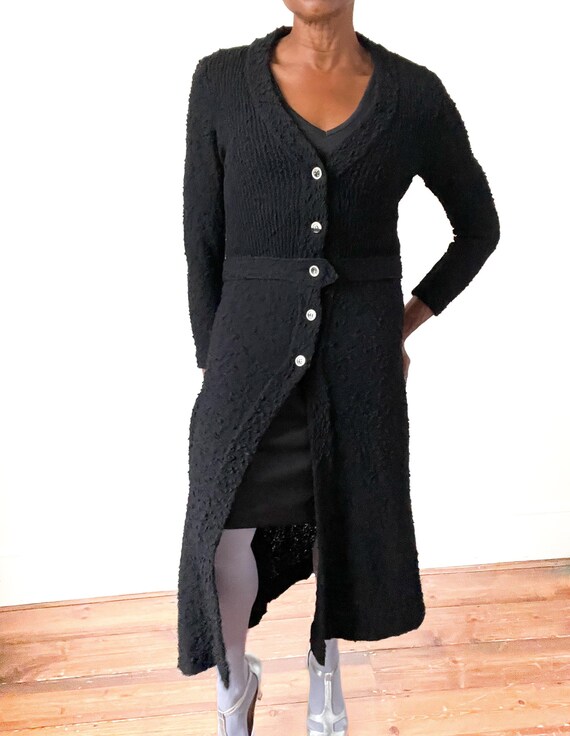 Vintage Knitted Cardigan Coat - 1960s - Black Boucle -  HARRIS - Fit S / UK 10 View 2