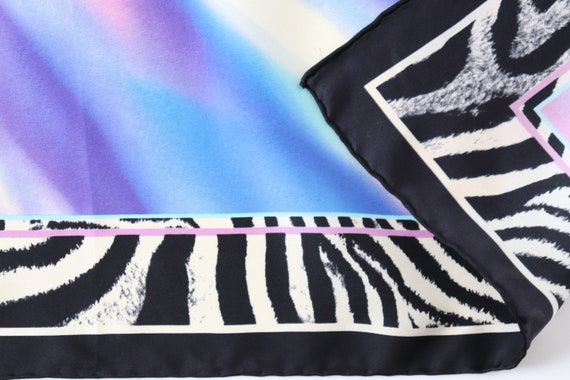 Vintage Silk Scarf - Zebra Print / Purple - LARGE - image 4