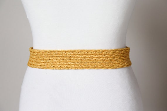Yellow Woven Vintage 1980s Belt - Raffia / Rope/ … - image 6