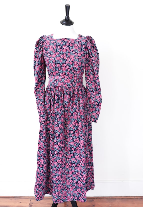 90’s Gray Floral Tie Back Maxi Dress Cottagecore by Laura Ashley main image 1