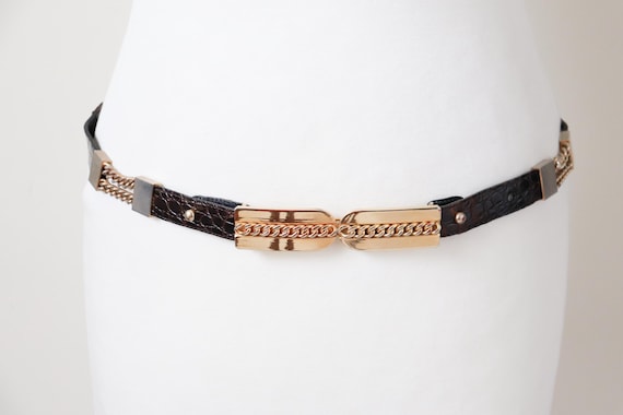 Snakeskin Leather 1960s Vintage Chain Belt - Wide - 90 Cm 